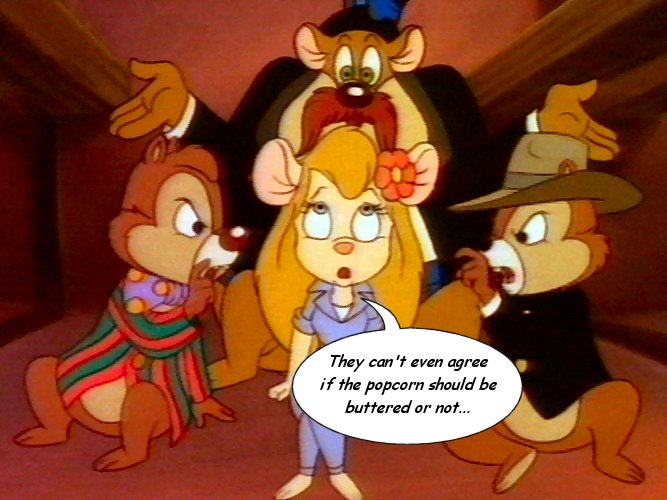Chip 'n Dale fighting over popcorn